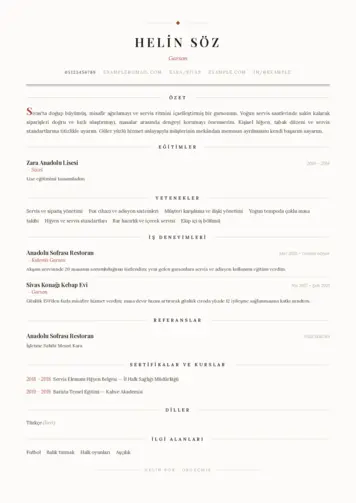Garson CV Örnekleri cv indir